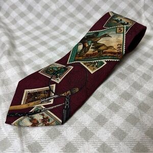 Vtg Eddie Bauer Mens Neck Tie Red Multicolor Silk Waterfowl Stamp Necktie